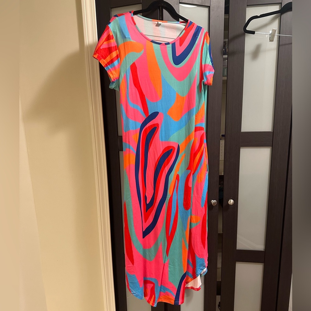 Vibrant Multicolor Abstract Dress with pockets